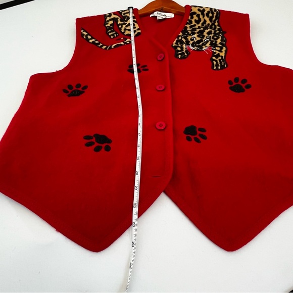 Vintage Lisa International Red Animal Print Boiled Wool Vest Size XL - Picture 6 of 7